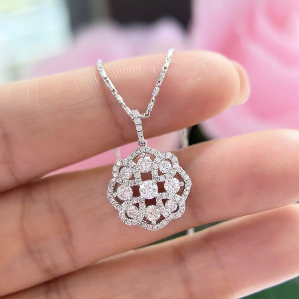 14K White Gold Flower style 1.05CT Natural Diamond Pendant IITJ __etsy:4922842340