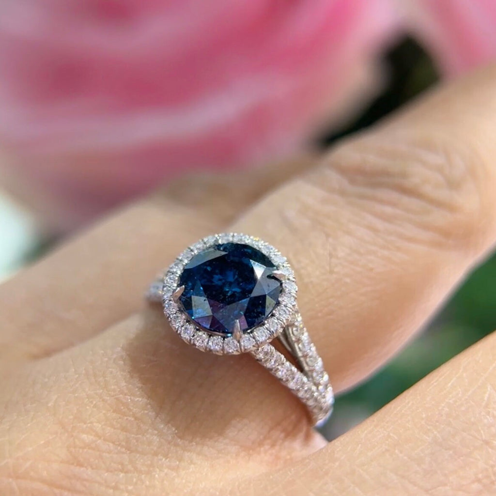 Platinium  2.37ct Blue Diamond with 0.70ct Diamonds on the sides. RDER099 IGJJ GNJJ __etsy:4923043638