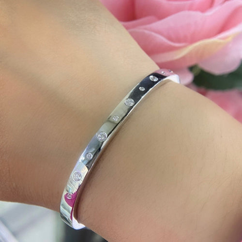 14K White Gold Bangle with 0.83ct Natural Diamonds (etsy image id: 4946659695)