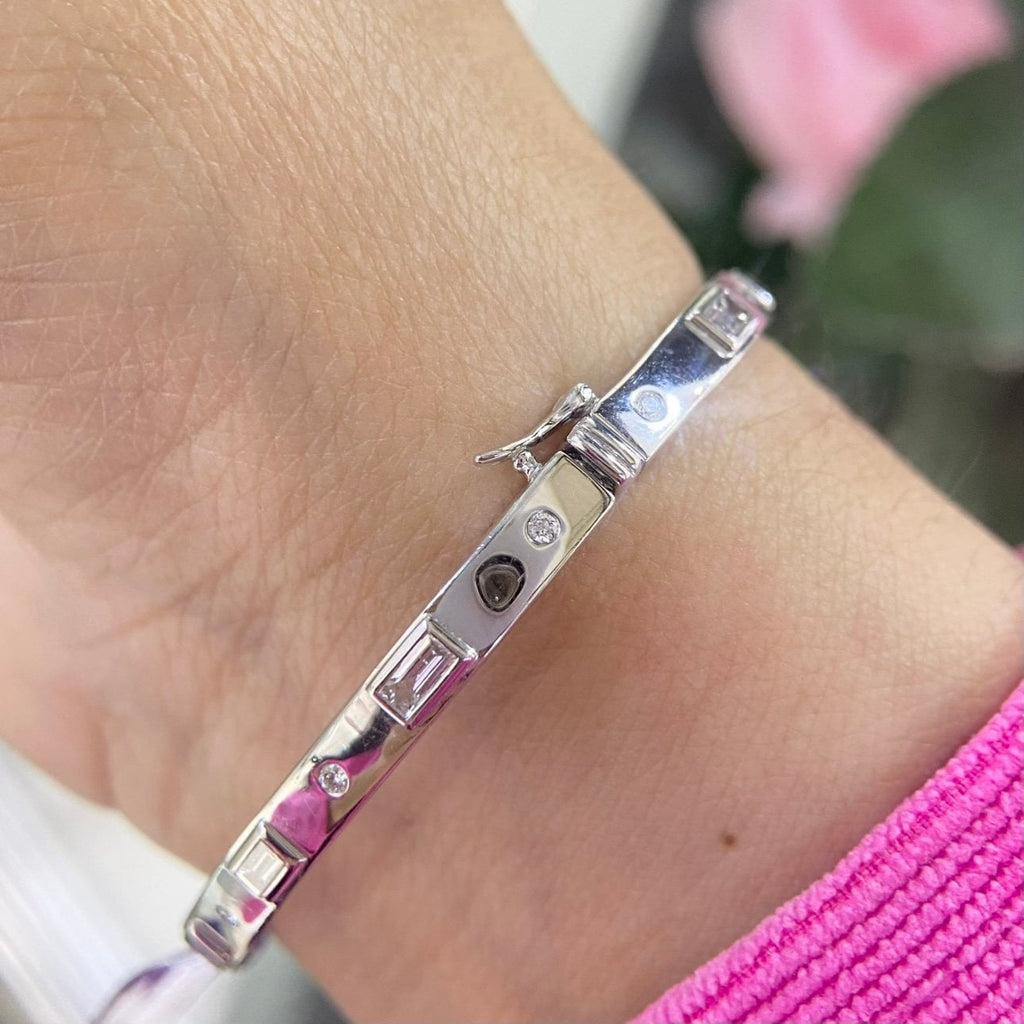 14K White Gold Bracelet Bangle with 1.19ct Natural Diamonds. (etsy image id: 4946703587)