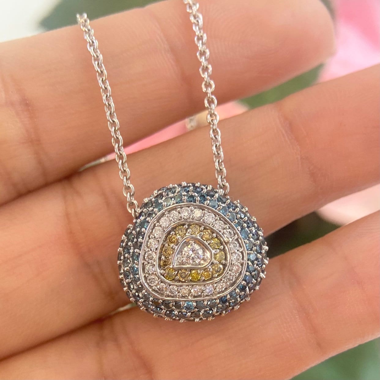 18K White Gold Pendent with Natural Sapphires & 0.50ct Diamonds. ITJJ (etsy image id: 4950065445)