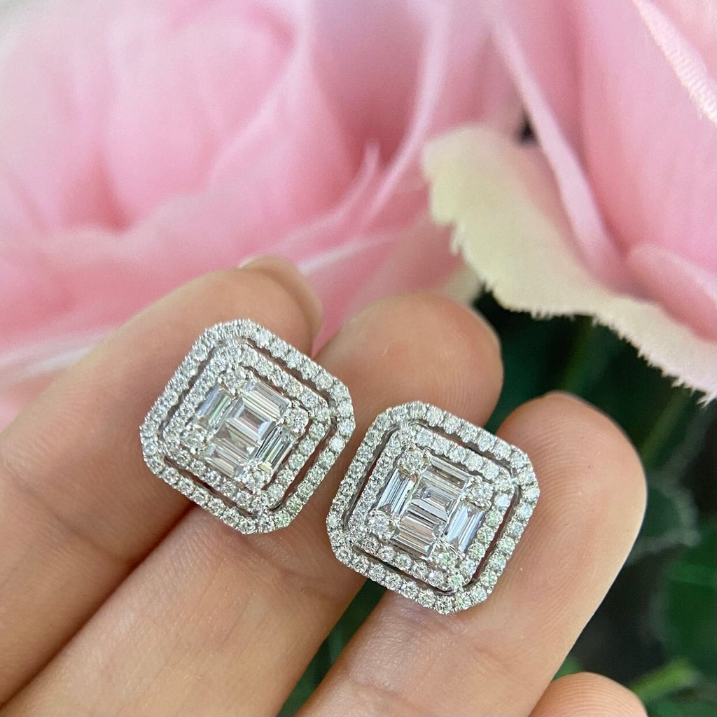 14K White Gold Statement Earrings with Emerald and Round Brilliant 1.62ct Natural Diamonds (etsy image id: 4961260003)