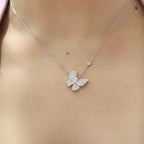 18K White Gold Butterfly 0.75ct Natural Diamond Pendant Necklace IJJJ __etsy:4971028357