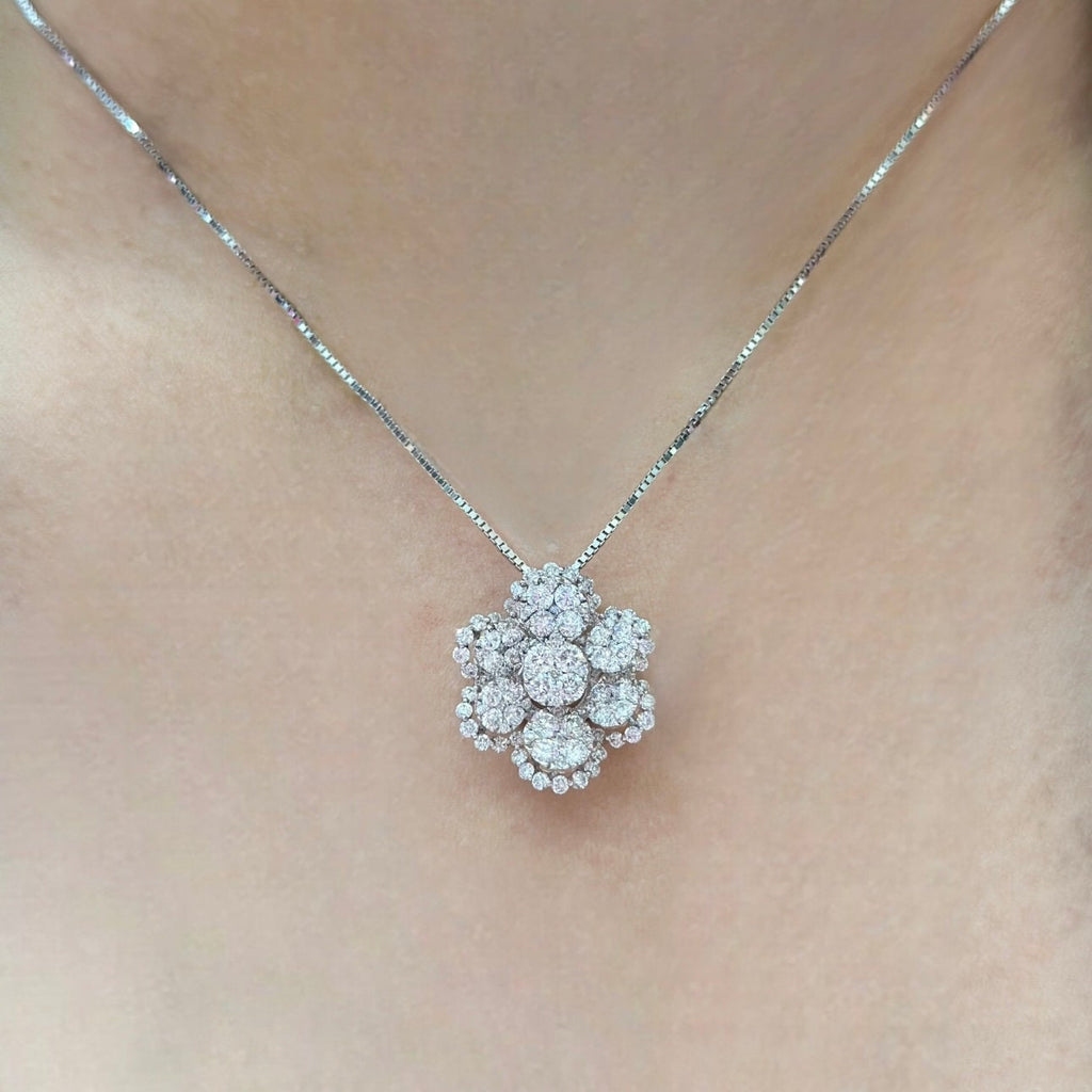 14K White Gold Flower style 1.05CT Natural Diamond Pendant IITJ __etsy:4971106799