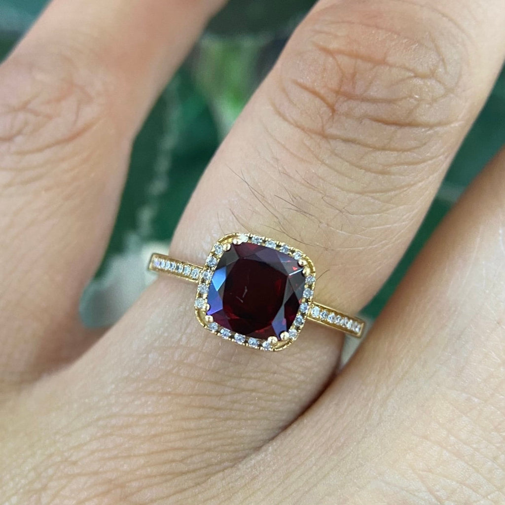 14K Yellow Gold Ring with 1.78ct Garnet with 0.09ct in Diamonds (etsy image id: 5010487481)