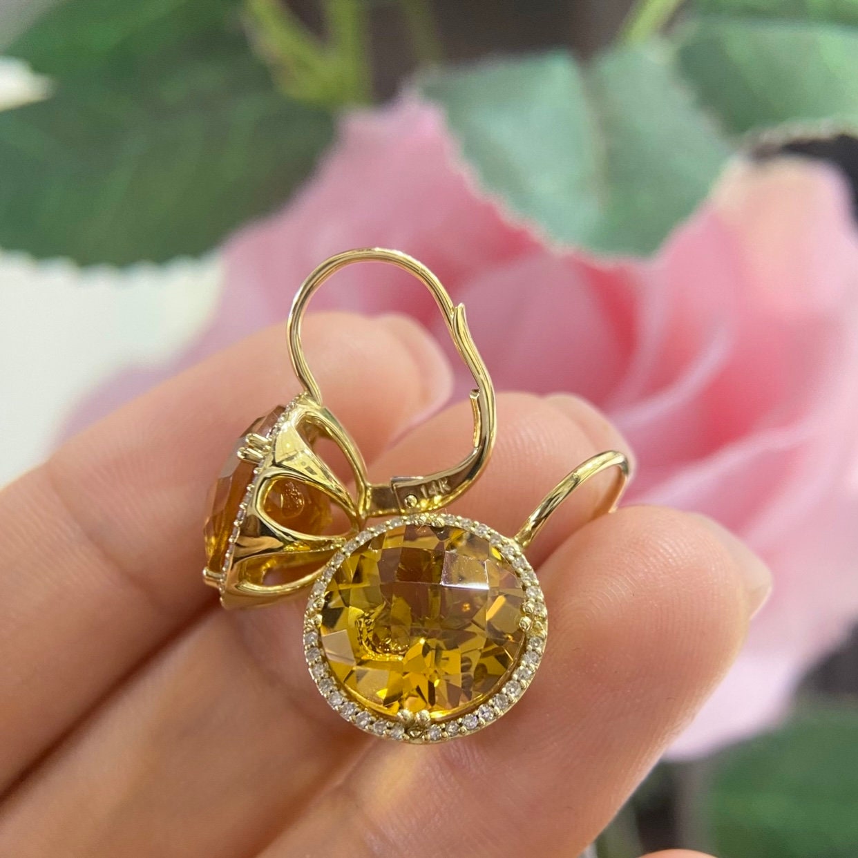 14K Yellow Gold 10.67ct Citrine with 0.25ct in Diamonds (etsy image id: 5024863414)