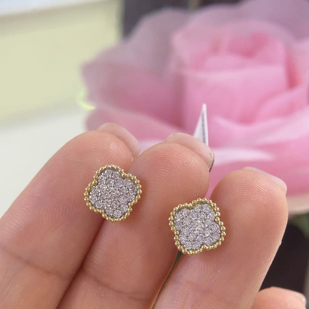 14K Yellow Gold Claver Style 0.39ct Diamonds Earrings.  DCE146021 ATJ (etsy image id: 5027704326)
