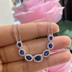 White Gold Oval Cut Blue Sapphire Necklace and Round Cut Diamonds __etsy:5028286140