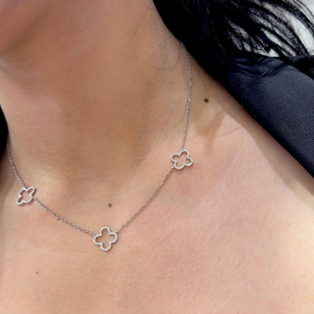 White Gold Necklace with Three Diamond Clover (etsy image id: 5028326950)