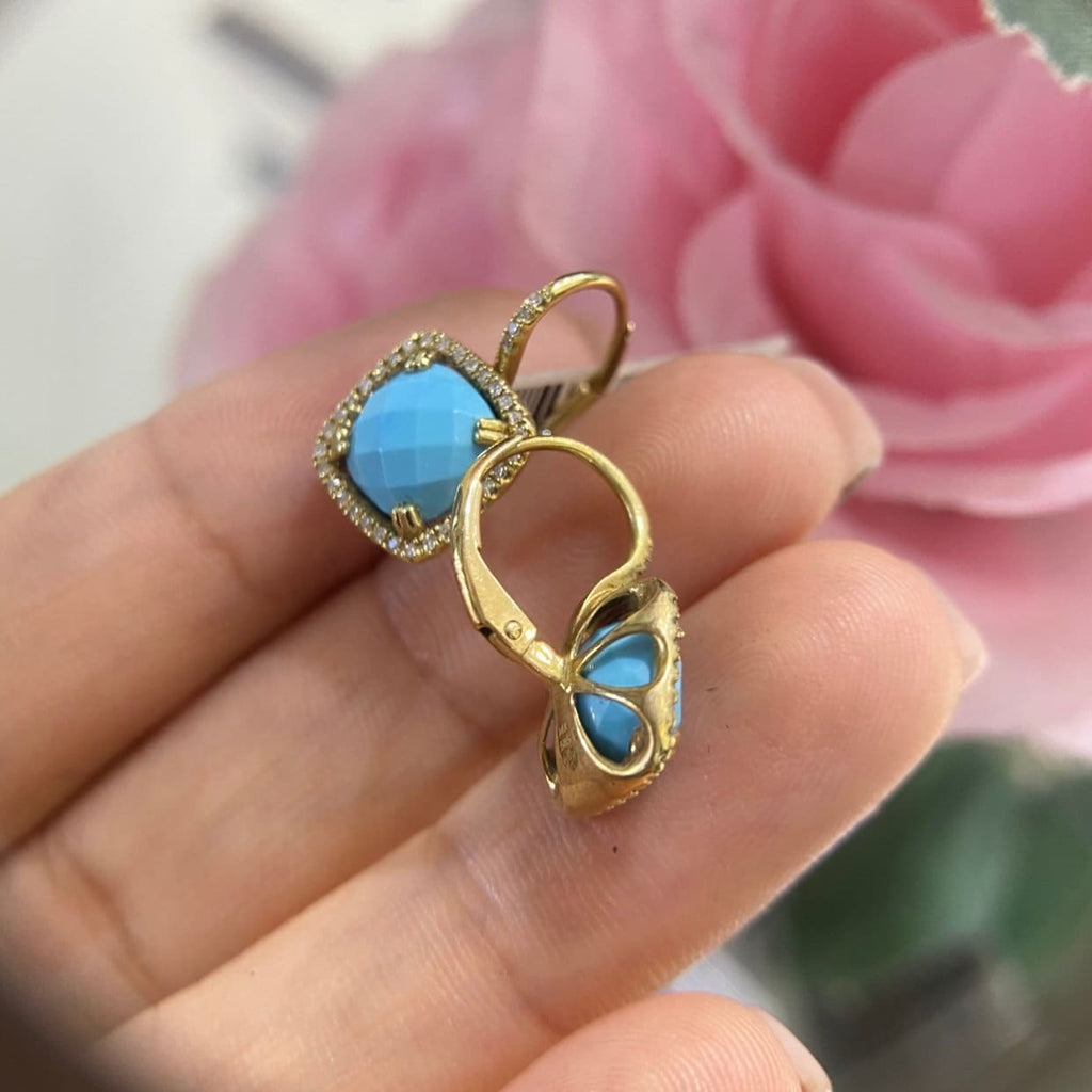 14K Yellow Gold 2.87ct Blue Coral with 0.17ct in Diamonds Earrings. E-10391 (etsy image id: 5073042091)