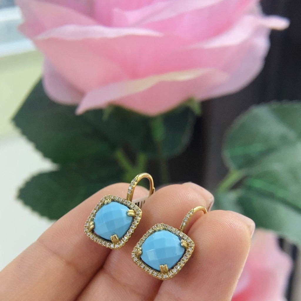14K Yellow Gold 2.87ct Blue Coral with 0.17ct in Diamonds Earrings. E-10391 (etsy image id: 5073042093)