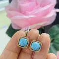 14K Yellow Gold 2.87ct Blue Coral with 0.17ct in Diamonds Earrings. E-10391 (etsy image id: 5073064563)