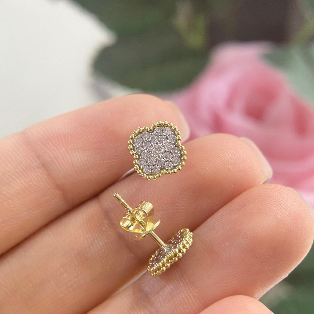14K Yellow Gold Claver Style 0.39ct Diamonds Earrings.  DCE146021 ATJ (etsy image id: 5075928801)