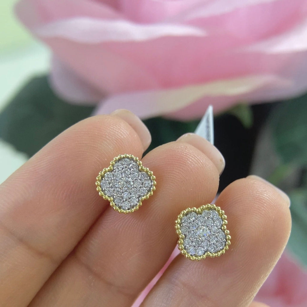 14K Yellow Gold Claver Style 0.39ct Diamonds Earrings.  DCE146021 ATJ (etsy image id: 5075938275)