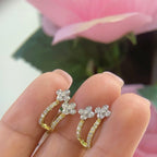 14K Yellow Gold Little Flower Huggie Style Earrings with 0.35ct in Diamonds. (etsy image id: 5075975313)