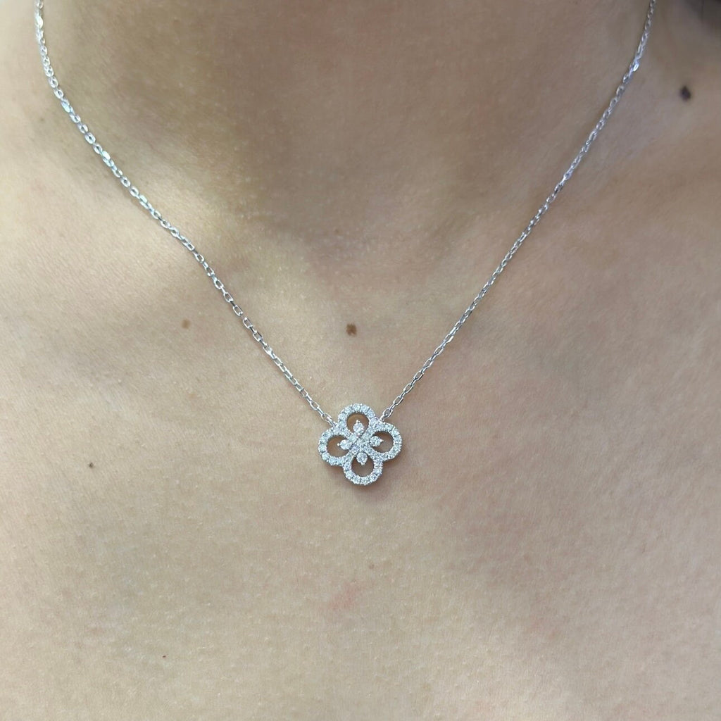 White Gold Necklace with Diamond Cluster Clover Pendant Necklace (etsy image id: 5076443803)