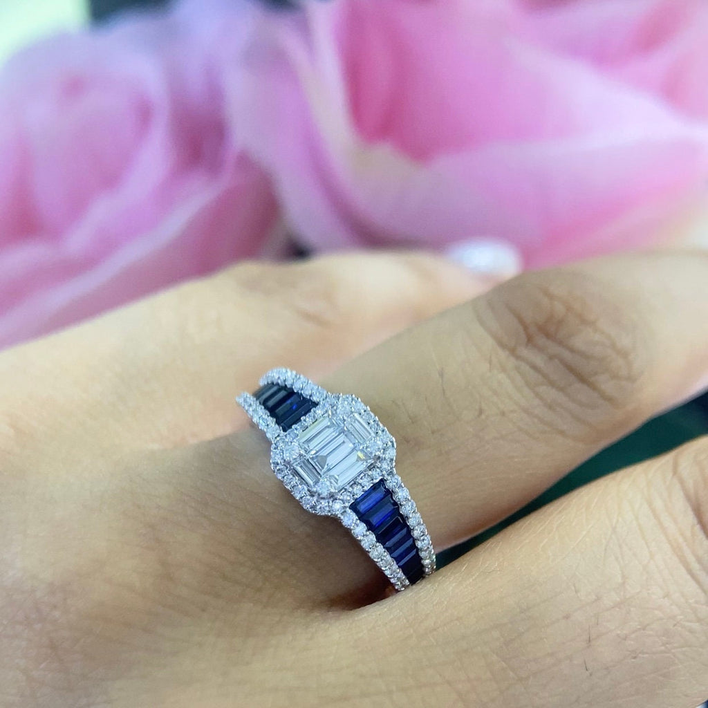 14K White Gold Ring 0.88ct in Sapphire and 0.69ct in Diamonds. RN4313SA003 ITTJ (etsy image id: 5149770446)