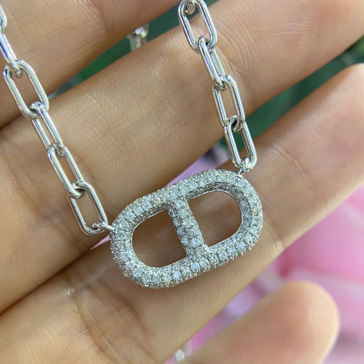 White Gold Paper Clip Diamond Pendant Necklace (etsy image id: 5197967265)