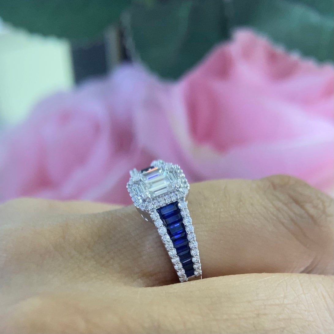 14K White Gold Ring 0.88ct in Sapphire and 0.69ct in Diamonds. RN4313SA003 ITTJ (etsy image id: 5197997319)