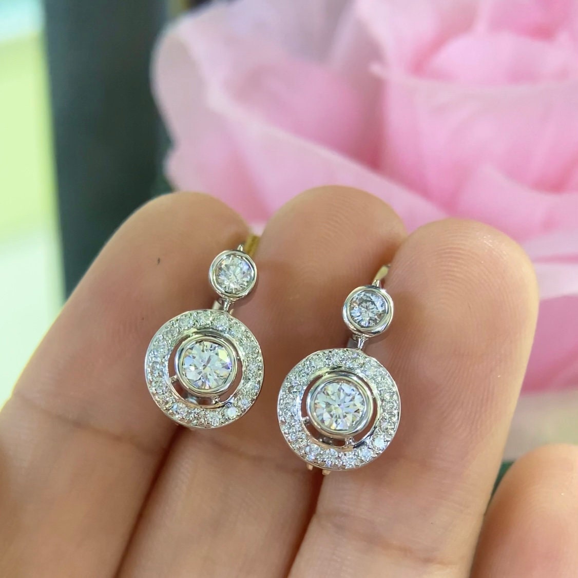 14K White Gold 1.00ct in Diamonds Earrings.  DN046 I,SJJ (etsy image id: 5198005481)