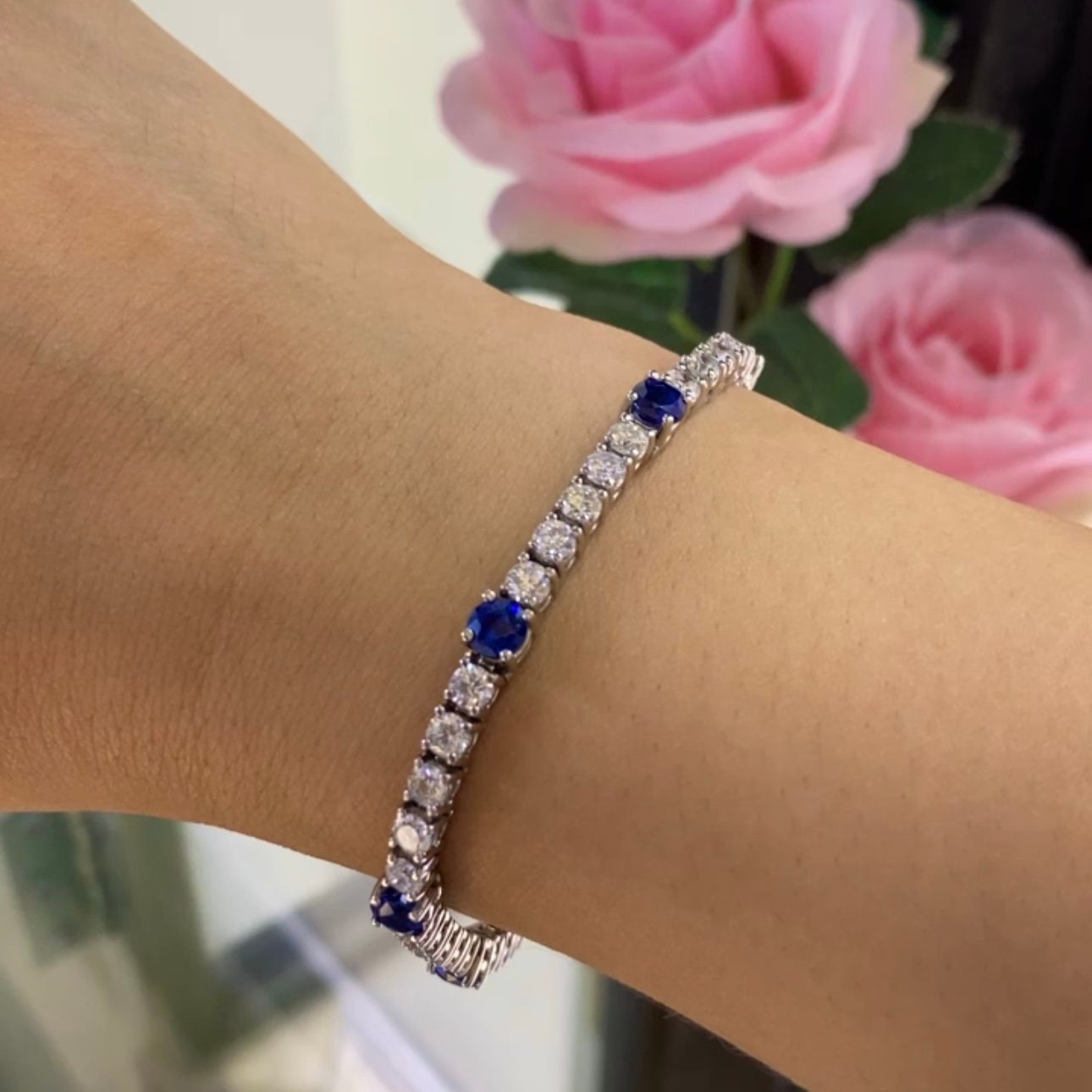 14K White Gold 4.60ct in Sapphires with 5.55ct in Diamonds Bracelet. SDB020 ZJJJ (etsy image id: 5281251774)