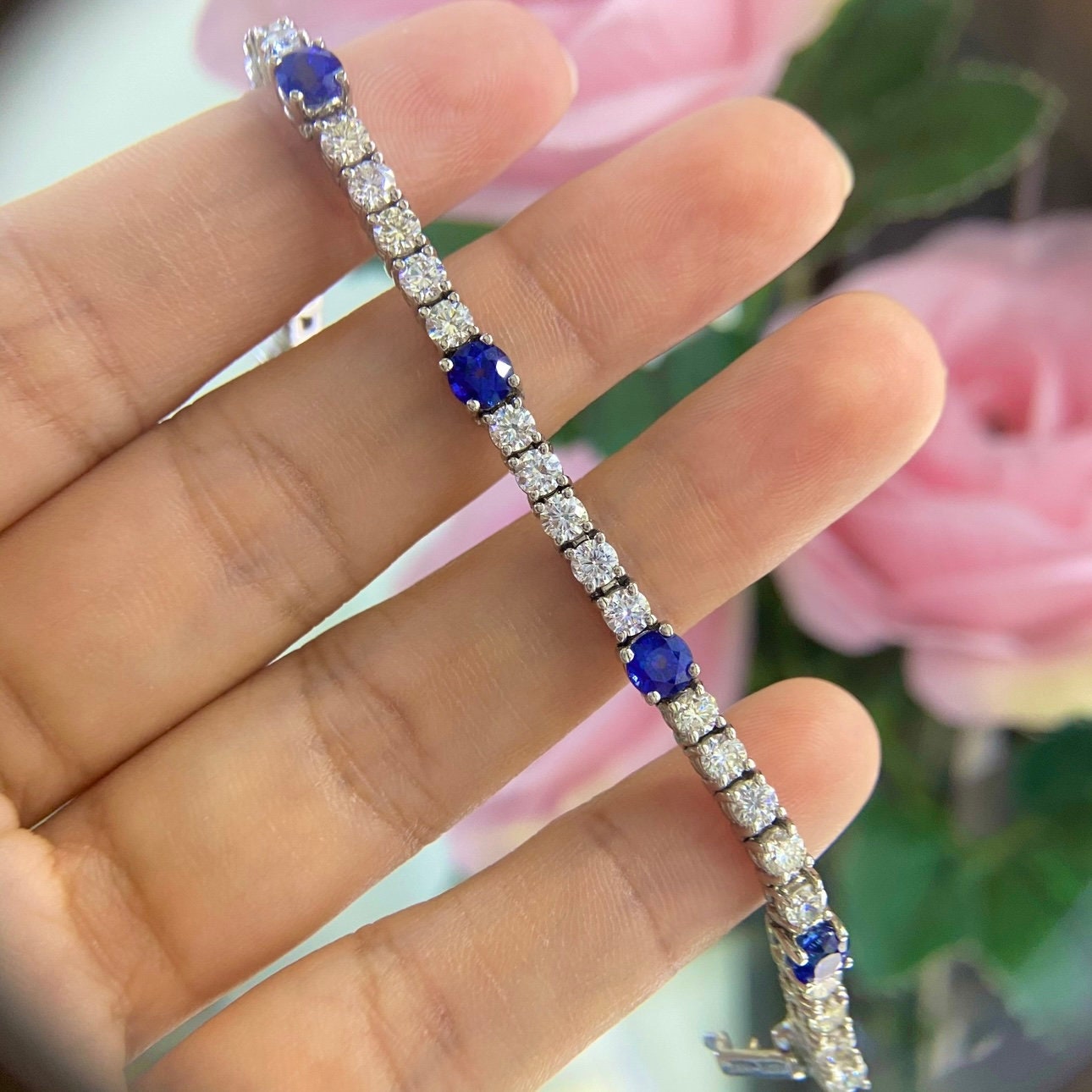 14K White Gold 4.60ct in Sapphires with 5.55ct in Diamonds Bracelet. SDB020 ZJJJ (etsy image id: 5281251798)