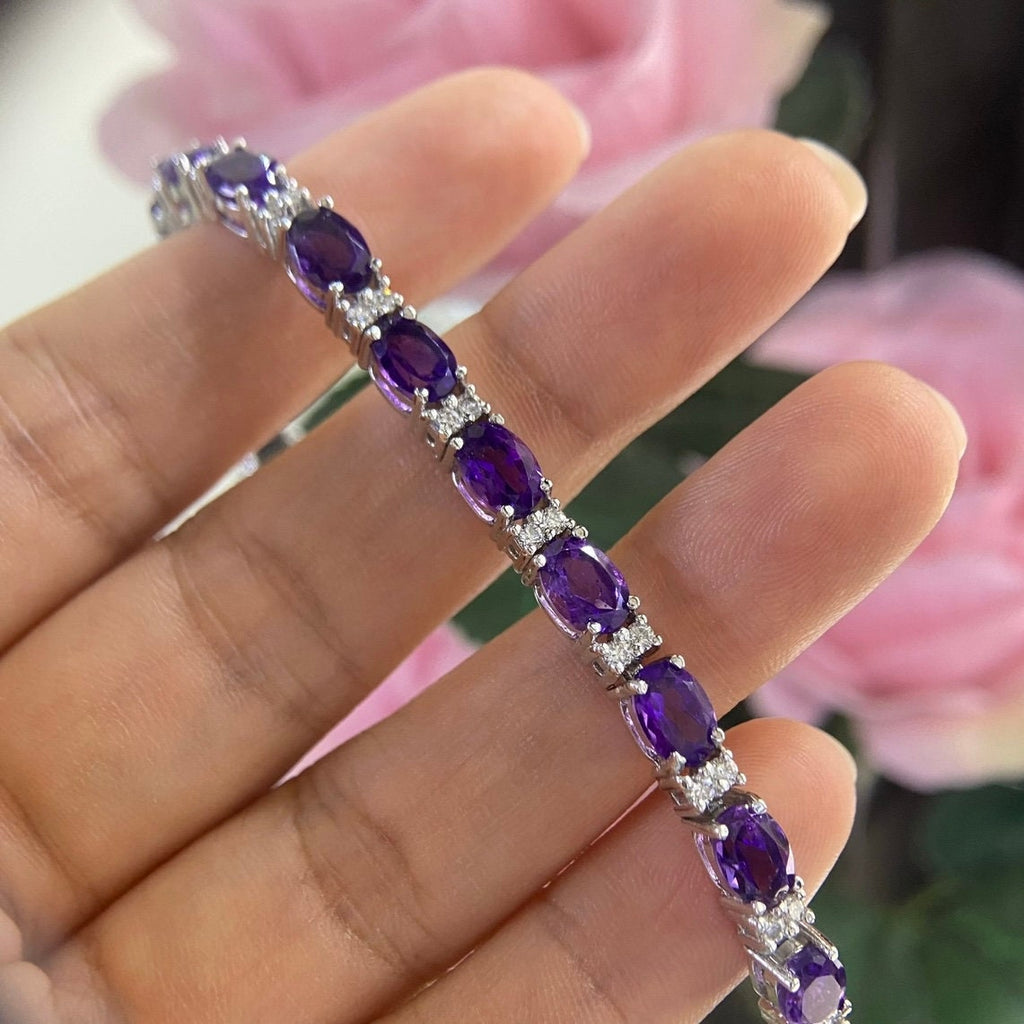14K White  Gold Bracelet  1.10ct with 13.20ct in Amethyst oval cut. CBR017 I,ZJJ (etsy image id: 5329392931)