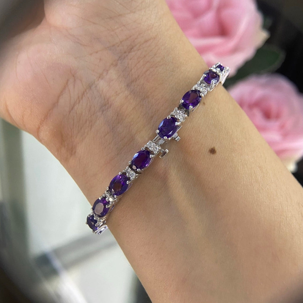 14K White  Gold Bracelet  1.10ct with 13.20ct in Amethyst oval cut. CBR017 I,ZJJ (etsy image id: 5329392937)
