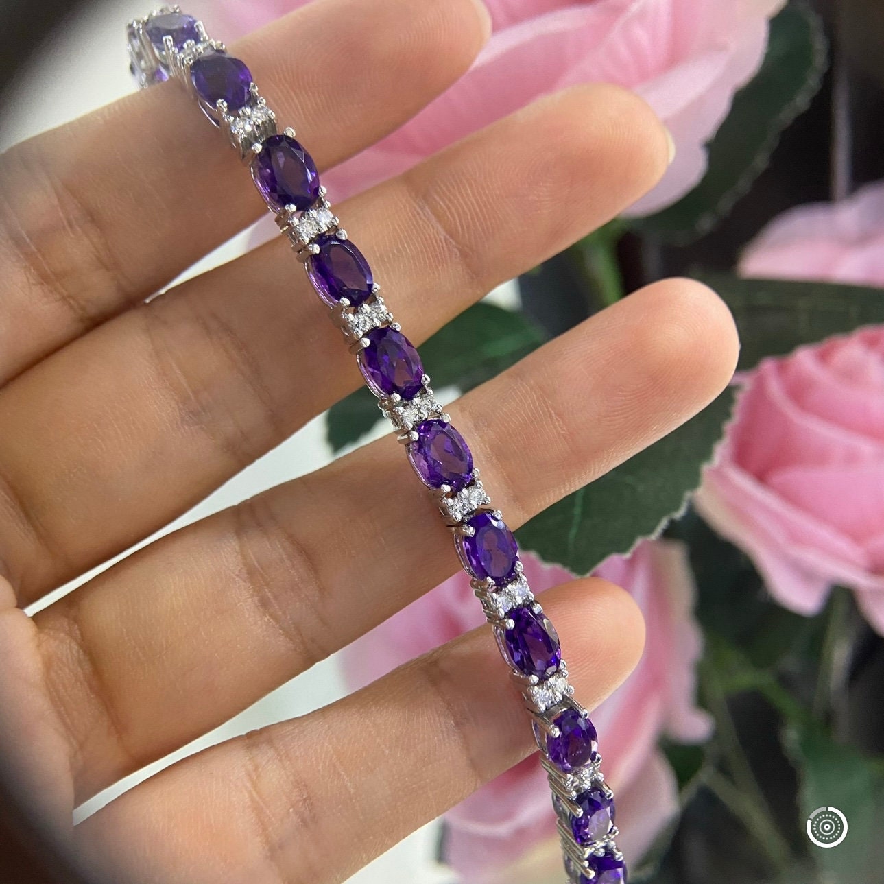 14K White  Gold Bracelet  1.10ct with 13.20ct in Amethyst oval cut. CBR017 I,ZJJ (etsy image id: 5329392939)
