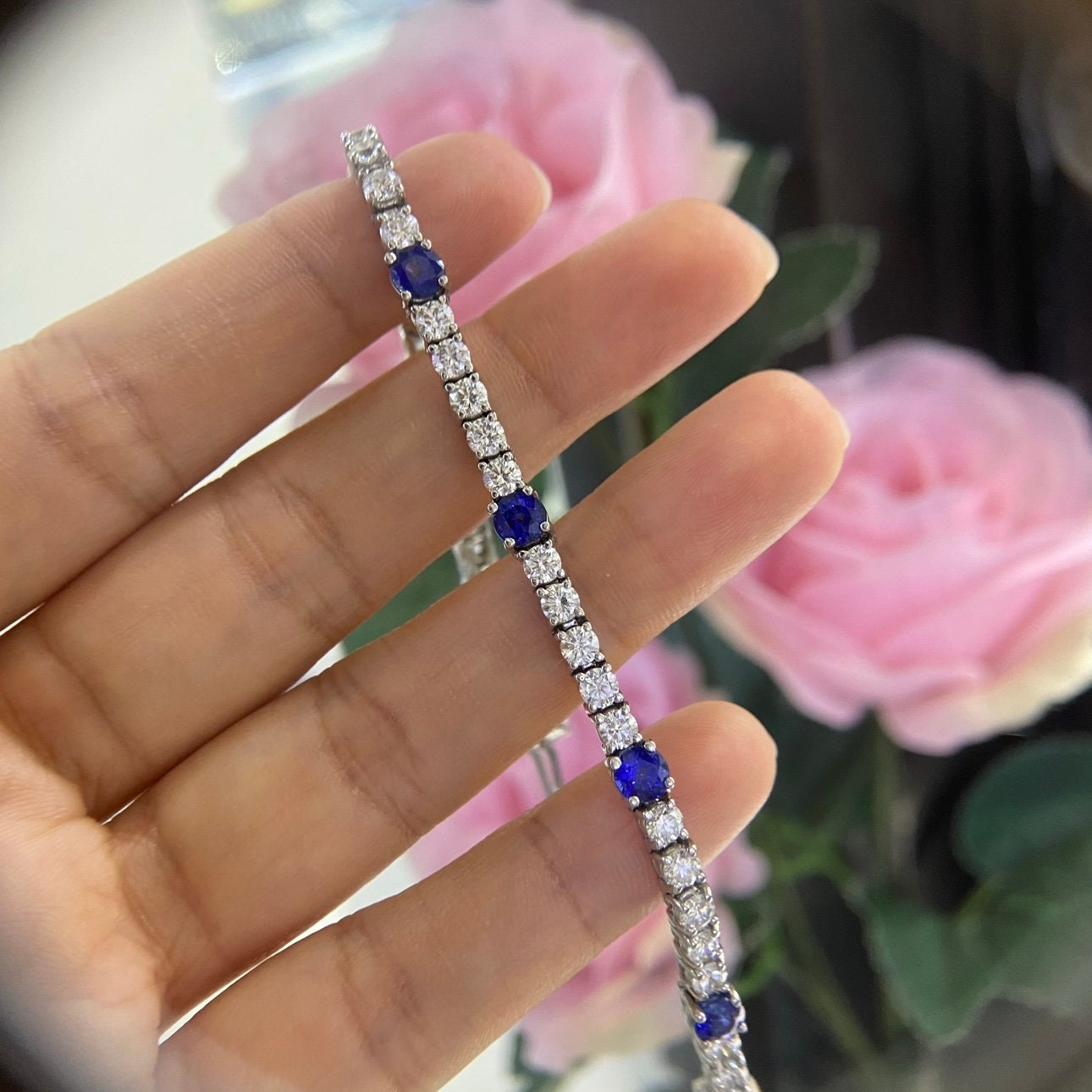 14K White Gold 4.60ct in Sapphires with 5.55ct in Diamonds Bracelet. SDB020 ZJJJ (etsy image id: 5329430137)