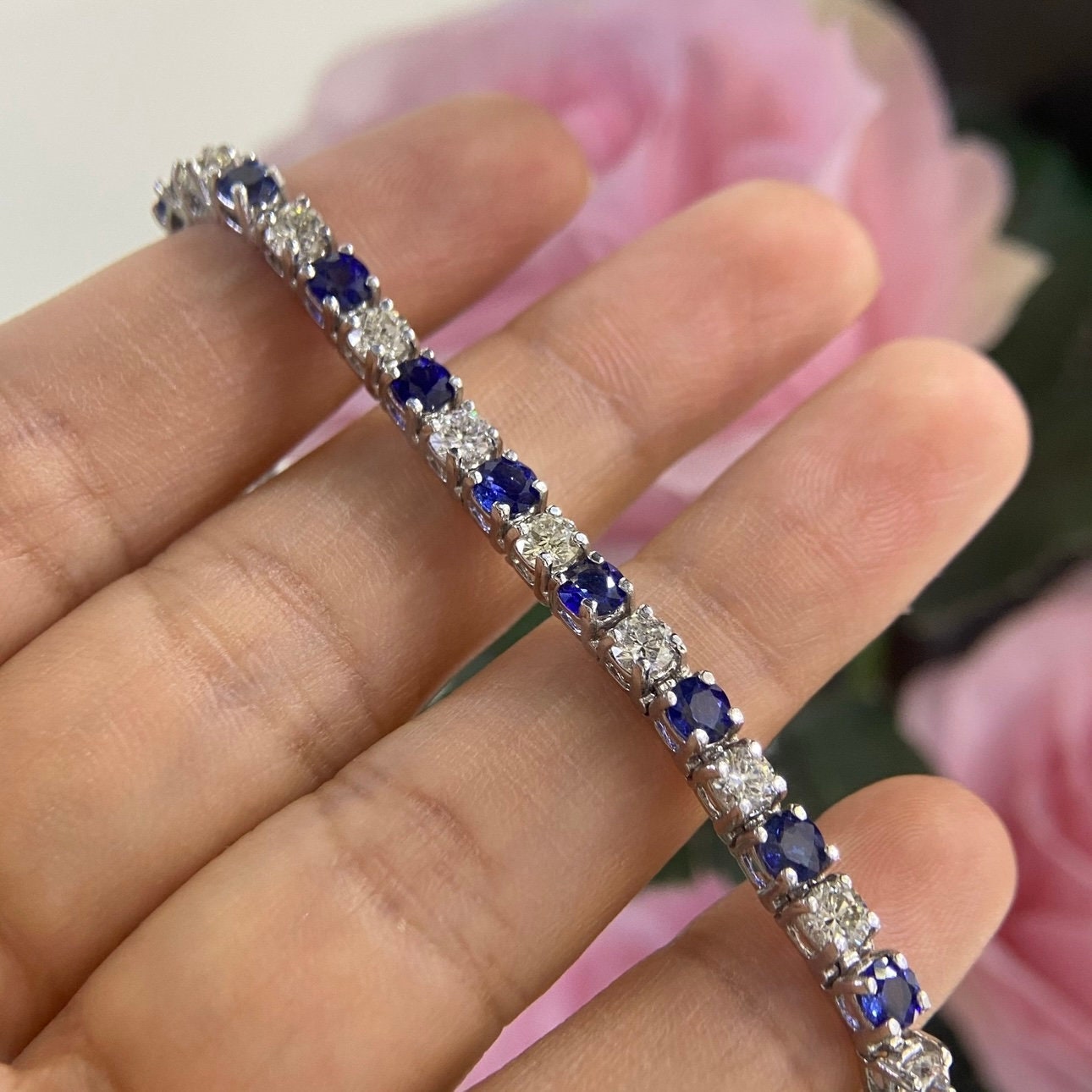 14K White Gold 5.82ct in Sapphires with 5.55ct in Diamonds Bracelet. SDB006 ATJJ (etsy image id: 5329452767)