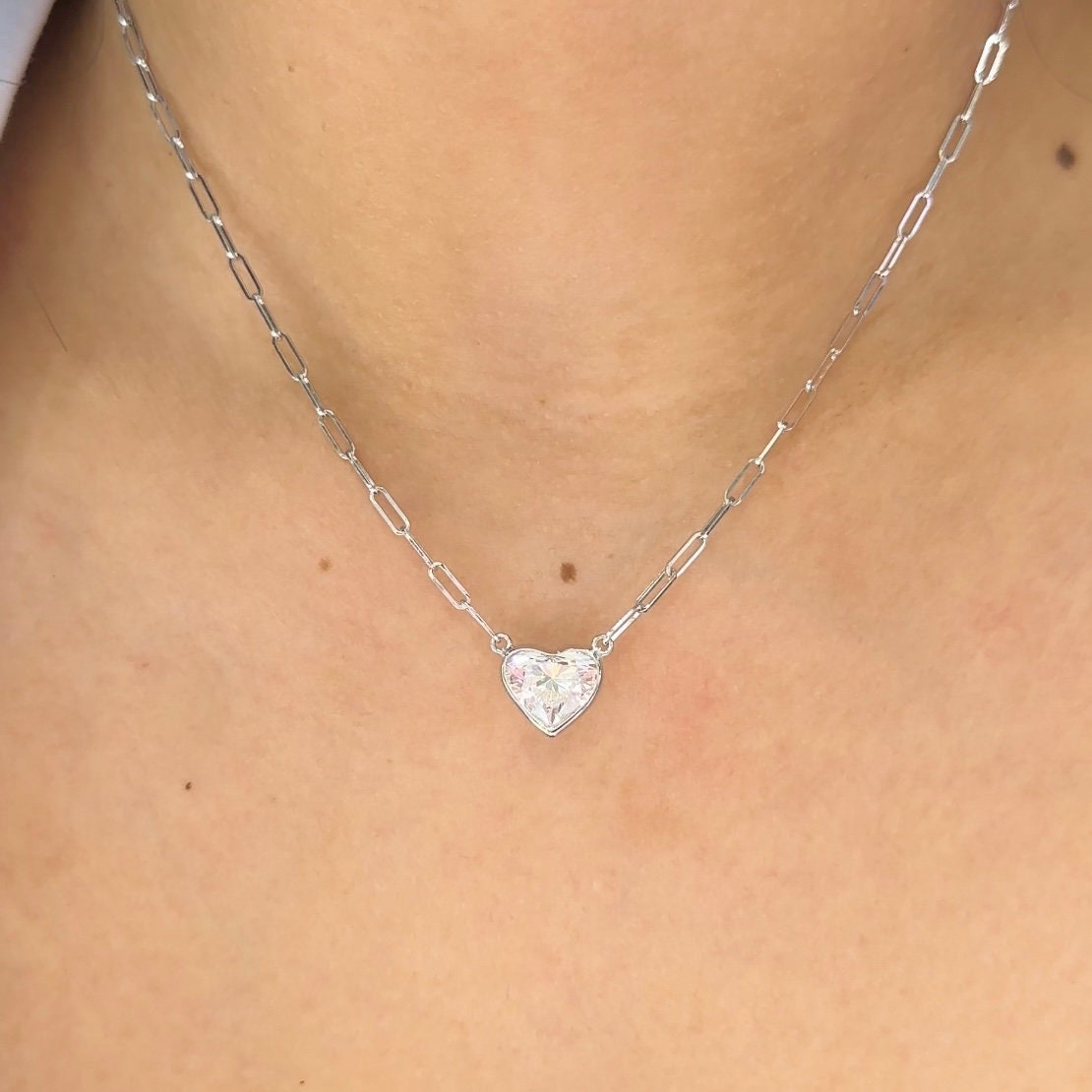 14K White Gold Heart Shape Pendant Lab Grown Diamond 3.01ct. SI1 Clarity .F color. (etsy image id: 5336822211)