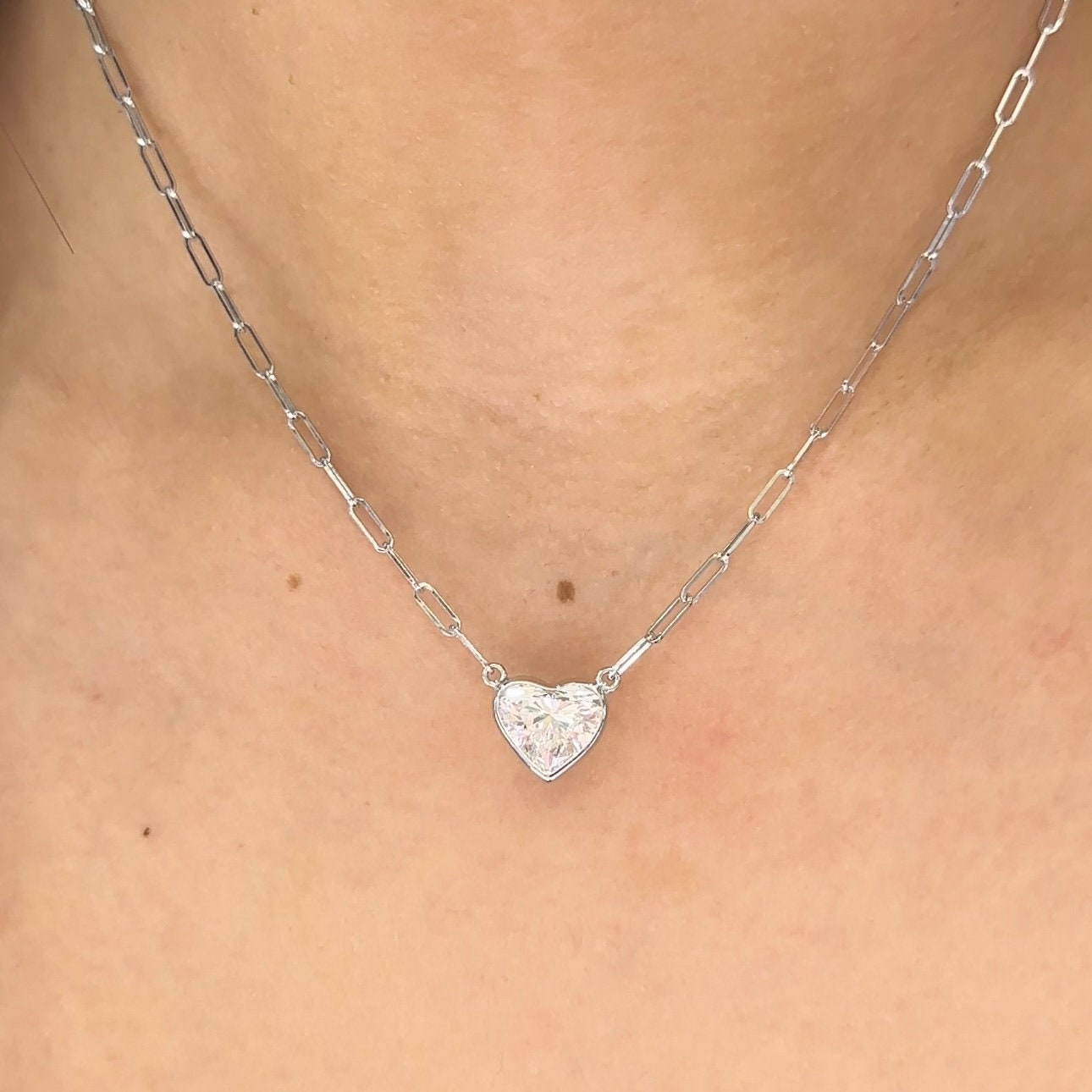 14K White Gold Heart Shape Pendant Lab Grown Diamond 3.01ct. SI1 Clarity .F color. (etsy image id: 5336822219)
