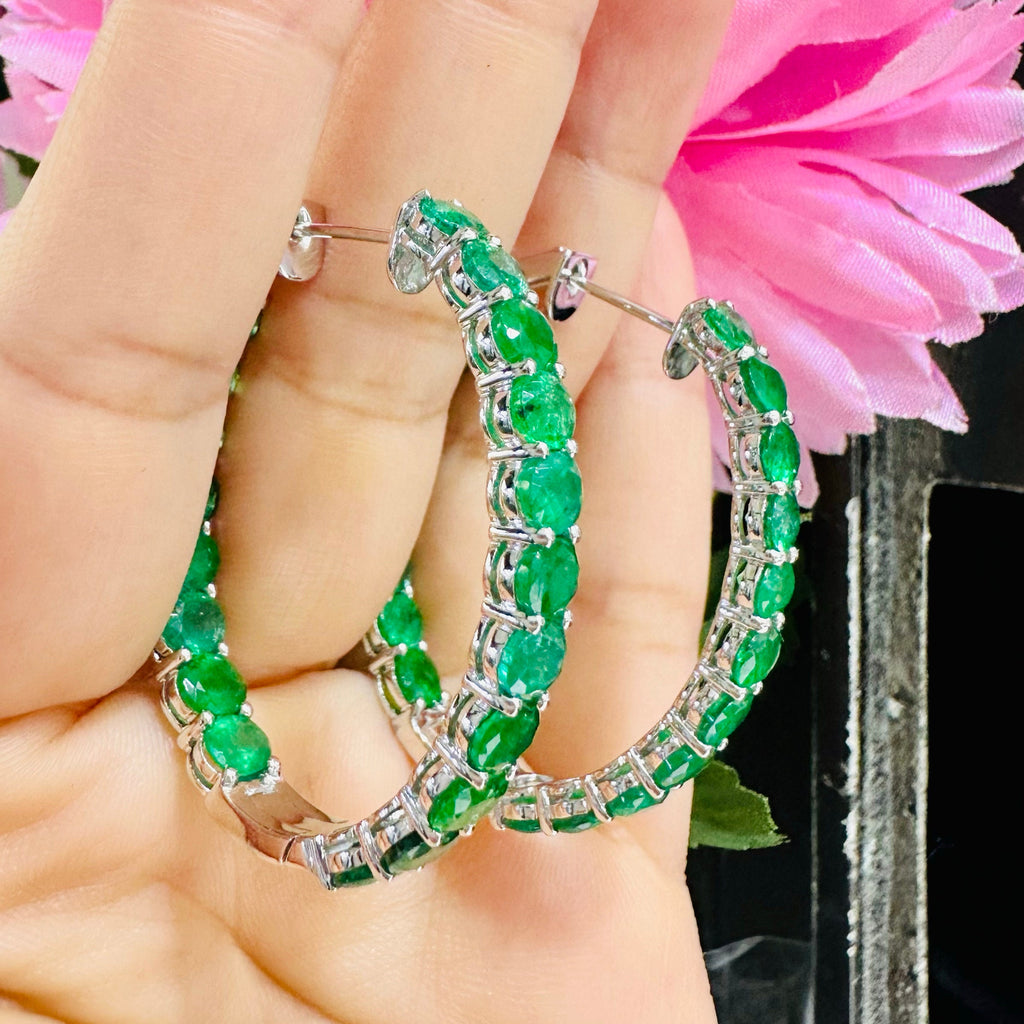 18kt White Gold Emerald Hoop Earrings (etsy image id: 5367727544)