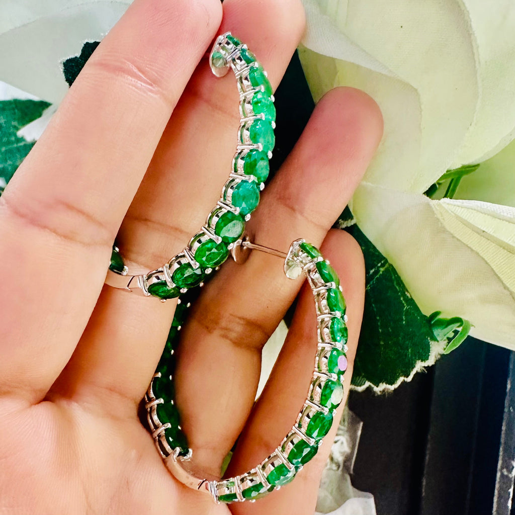 18kt White Gold Emerald Hoop Earrings (etsy image id: 5369459508)