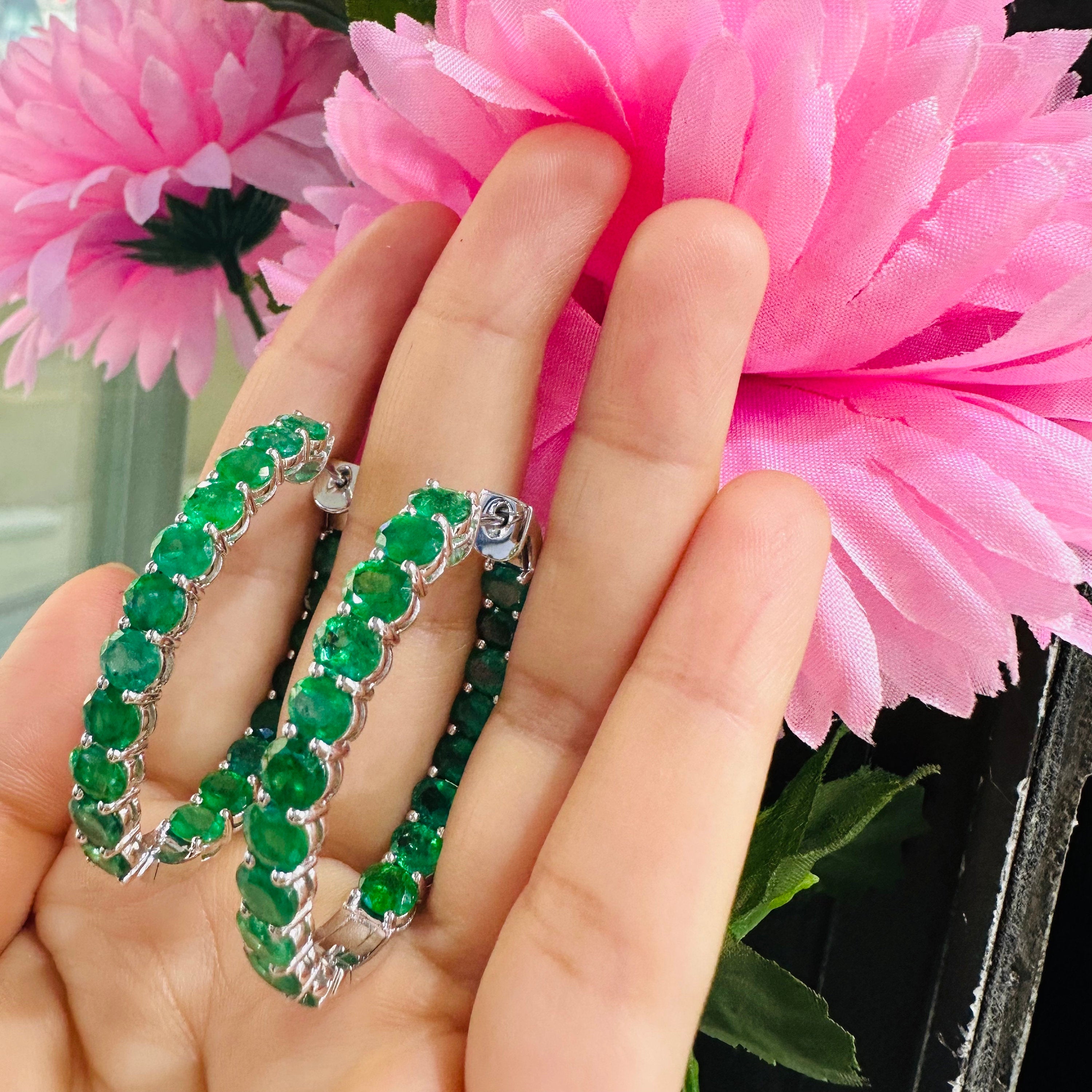 18kt White Gold Emerald Hoop Earrings (etsy image id: 5417625943)