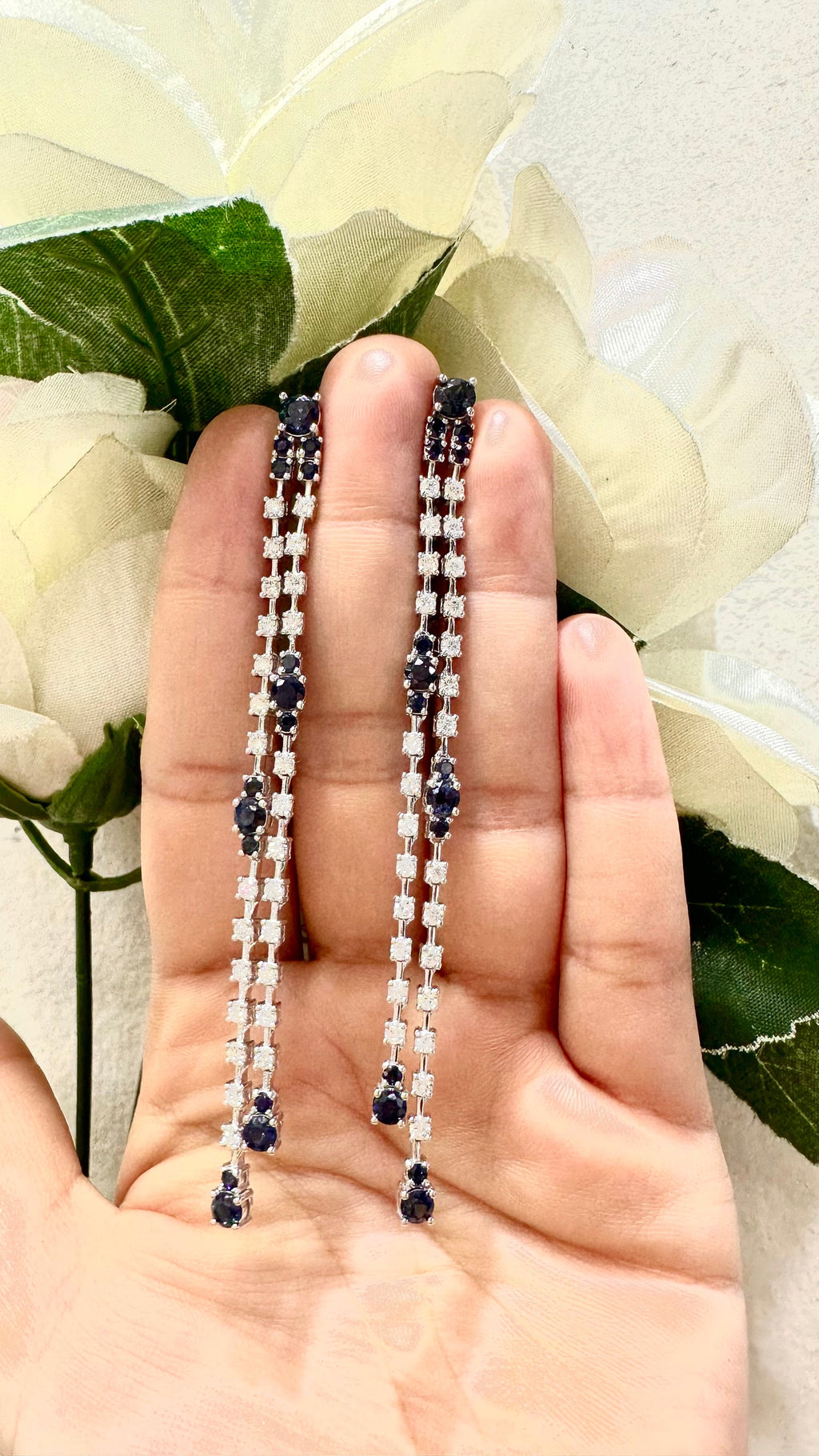 18KT white gold Diamond and Sapphire earrings (etsy image id: 5417694869)