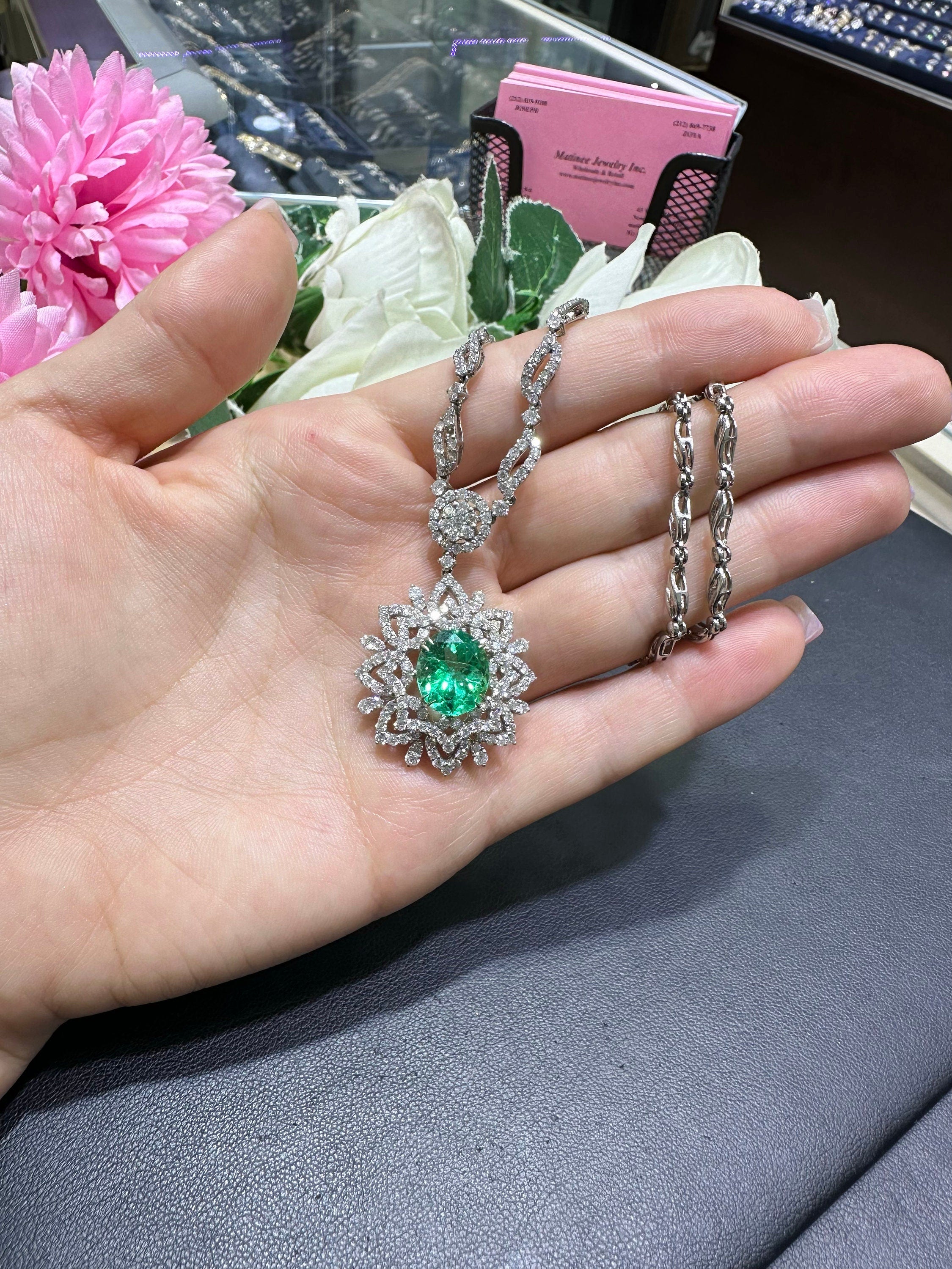 18kt Diamond Emerald Necklace (etsy image id: 5464574591)
