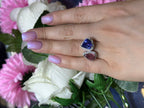 18K Luxurious and Stunning White Gold Diamond Tanzanite & Pink Tourmaline Ring (etsy image id: 5464608947)