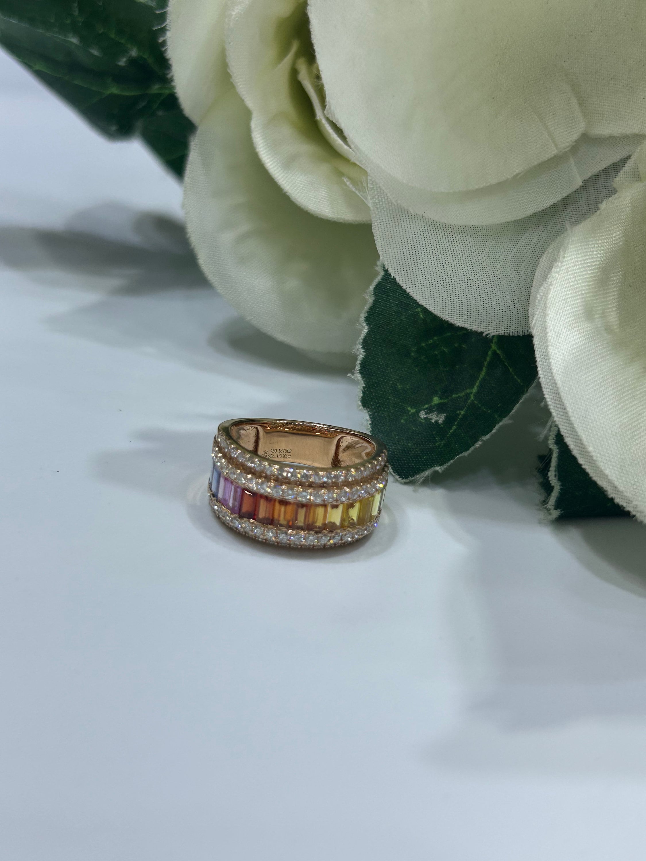 18KT Rose Gold Multicolor Sapphire and Diamond Ring (etsy image id: 5476527064)