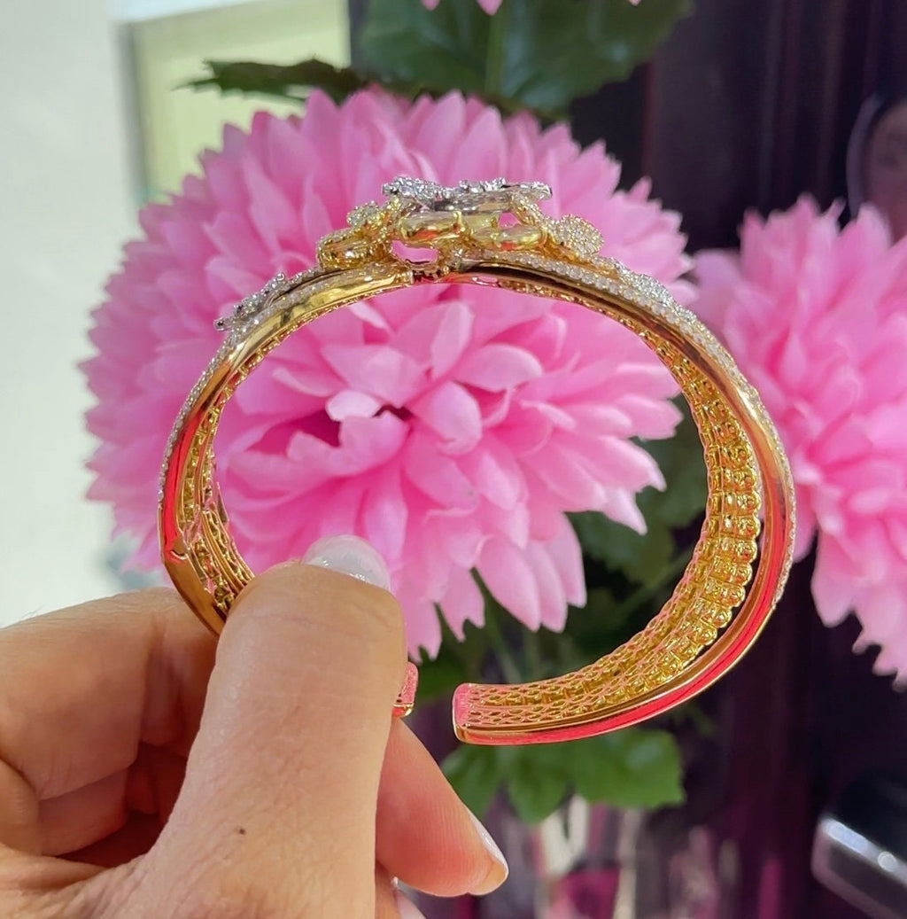 18K Yellow Gold cuff Bangle Bracelet 7.78ct in Natural Diamonds ,G color,VS2-SI with multi color stones DB053 ETJJ (etsy image id: 5583062802)
