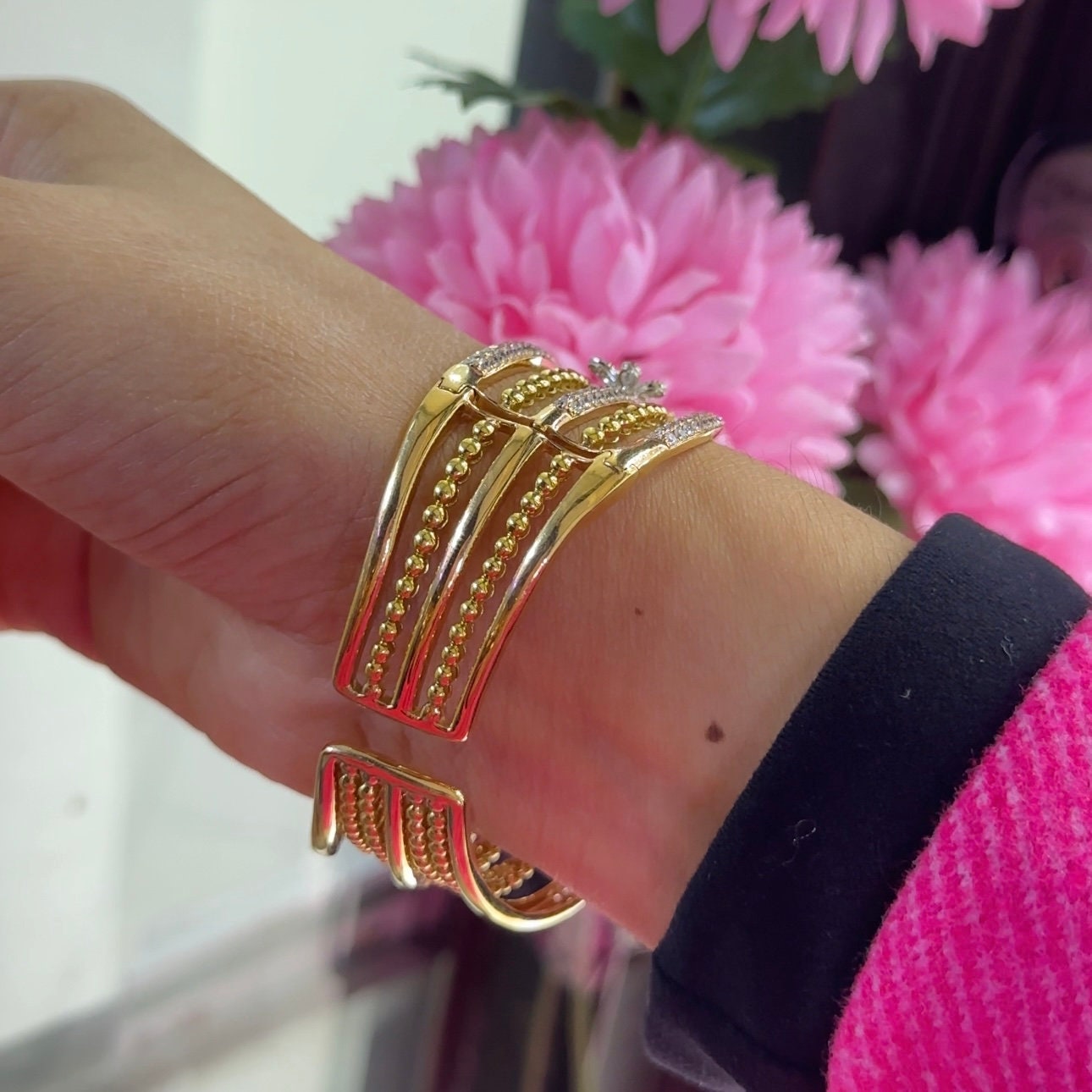 18K Yellow Gold cuff Bangle Bracelet 7.78ct in Natural Diamonds ,G color,VS2-SI with multi color stones DB053 ETJJ (etsy image id: 5583062812)