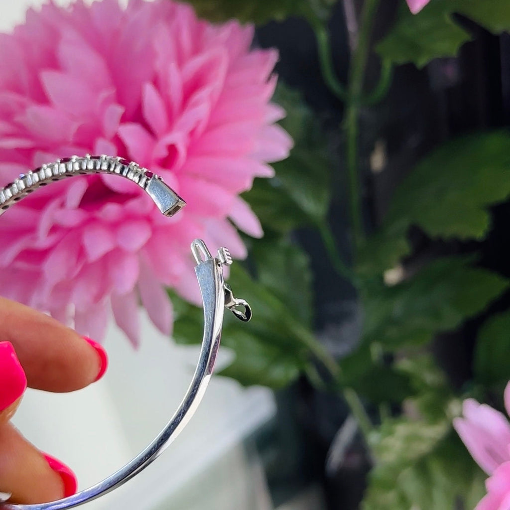 14K White Gold Ruby Diamond Bangle Bracelet with 1.45ct rd cut Ruby's and 0.90ct rd cut Natural Diamonds. (etsy image id: 5724293942)