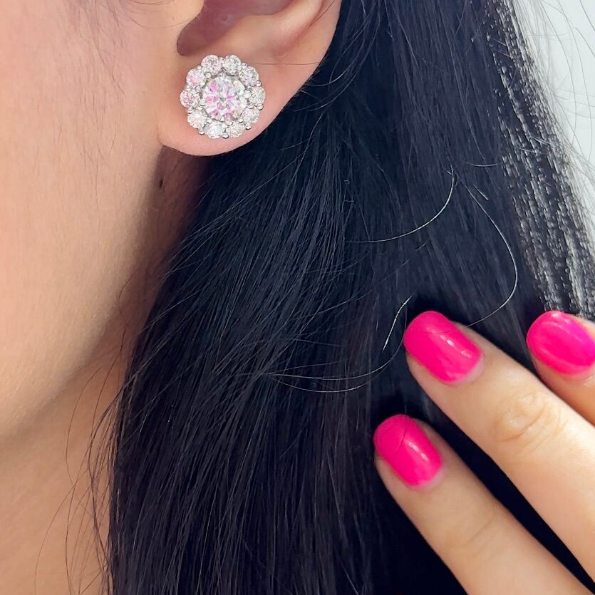 14K White Gold Diamond Earrings total 4.41ct Round Cut Diamonds . EGS Certified Diamonds. D-G colors with VS2- SI1 Clarity.  DIER28 ZEJJ (etsy image id: 5724326698)