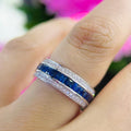 18K White Gold Diamond Sapphire Ring with 2.37ct princess cut Sapphires and 0.60ct Natural diamonds . G-H , VS2-SI clarity.  SDR060 ITEJ (etsy image id: 5724337034)