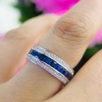 18K White Gold Diamond Sapphire Ring with 2.37ct princess cut Sapphires and 0.60ct Natural diamonds . G-H , VS2-SI clarity.  SDR060 ITEJ (etsy image id: 5724337034)