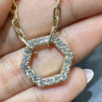 Elegant 14KT Yellow Gold Hexagon Diamond Necklace with Paperclip Chain- DN012 __etsy:5770438951