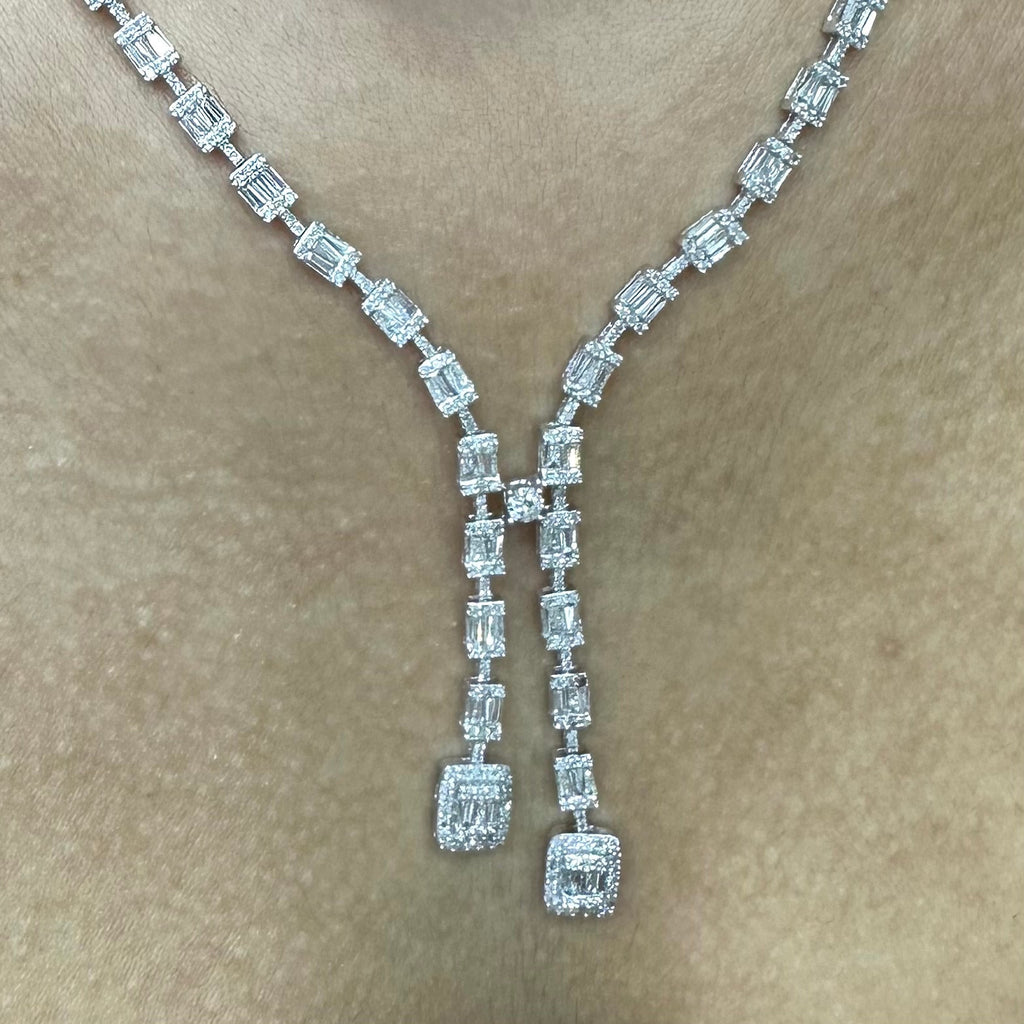 Exquisite 14KT White Gold Necklace: 7 Carats of Natural Round & Baguette Diamonds __etsy:5770680307