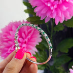 Alternating Round Cut Diamond and Round Cut Emerald White Gold Bangle __etsy:5772339895