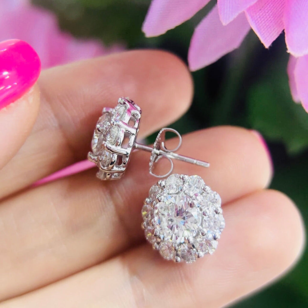 14K White Gold Diamond Earrings total 4.41ct Round Cut Diamonds . EGS Certified Diamonds. D-G colors with VS2- SI1 Clarity.  DIER28 ZEJJ (etsy image id: 5772395521)